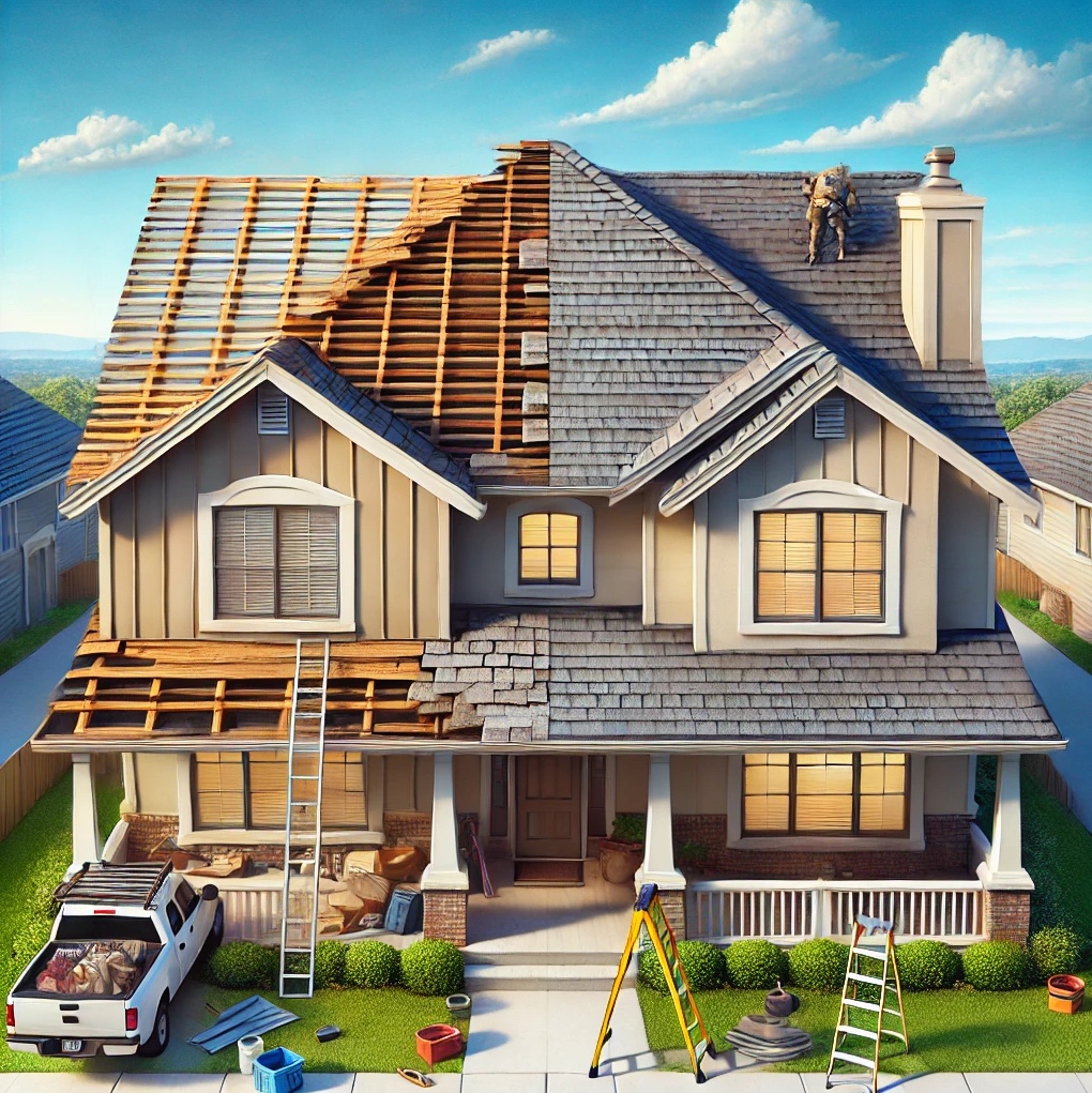 illustration of house in Utah with roof being replaced