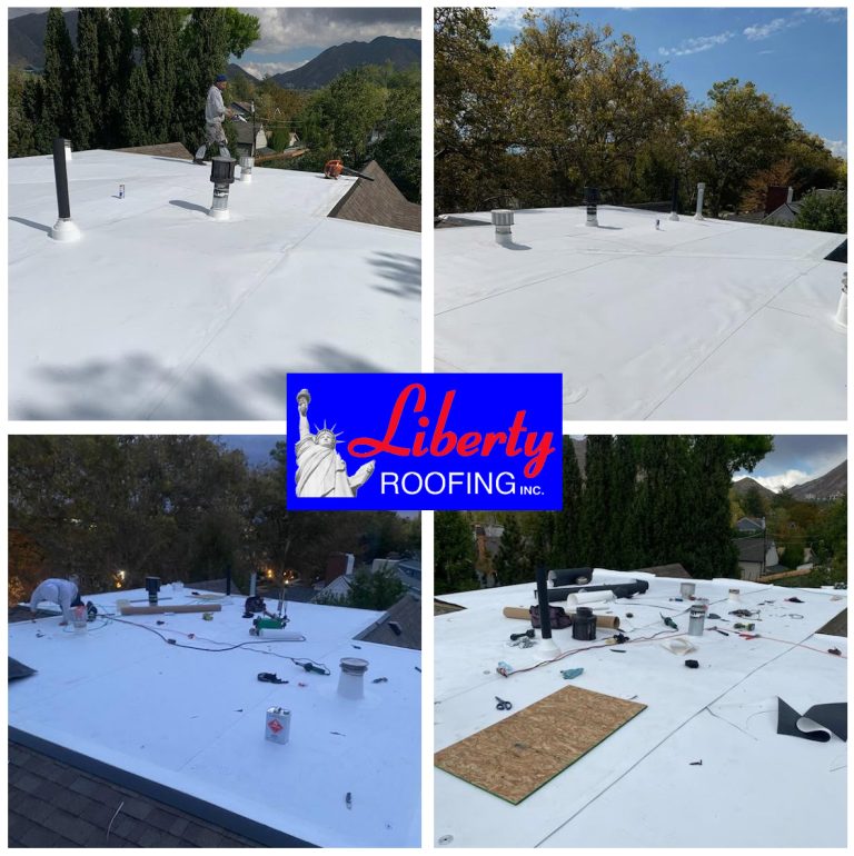 This is a roof replacement for the top of an old home in The Avenues in Salt Lake City, UT. The owners were having a lot of problems with leaks around the edges of the flat roof. We installed a new taper system so the roof would drain properly, and then a new TPO membrane roof.