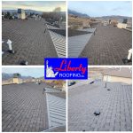 This is the new commercial roof on an apartment building in Heber City, Utah. The old roof was damaged in a hail storm last year. We removed the damaged shingles, and installed CertainTeed Landmark lifetime warranty asphalt shingles.