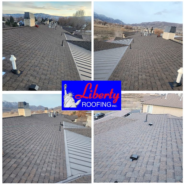 This is the new commercial roof on an apartment building in Heber City, Utah. The old roof was damaged in a hail storm last year. We removed the damaged shingles, and installed CertainTeed Landmark lifetime warranty asphalt shingles.
