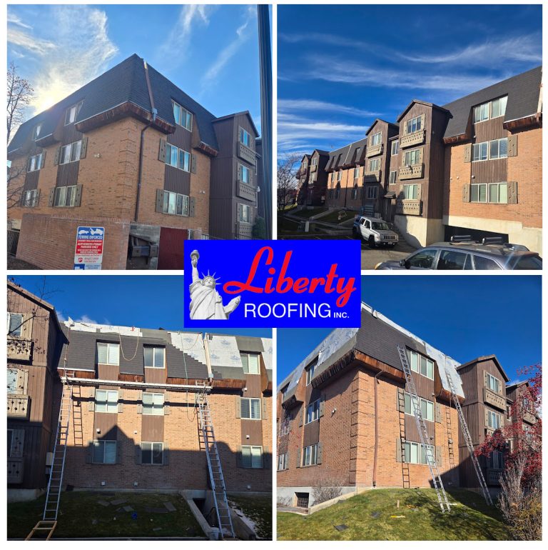This is a roof replacement of the mansard roofing portions at the Devonshire apartments in Provo. We removed the old shakes , and installed new asphalt shingles. It was a complicated project! The new roof is CertainTeed landmark black walnut.