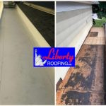 This is a roof replacement on the breezeway of a home in Sandy, UT. We replaced rotten plywood and then installed a new 60 mil TPO roof that tied into both the house and the garage.