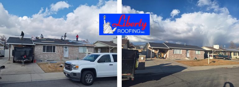 This was a residential roof replacement in Provo. This was emergency service to complete the sale of this home. We were able to remove the old roofing, replace some rotted plywood, and install a new roof on a few days' notice to keep the transaction on schedule. The new shingles are CertainTeed Landmark moire black.