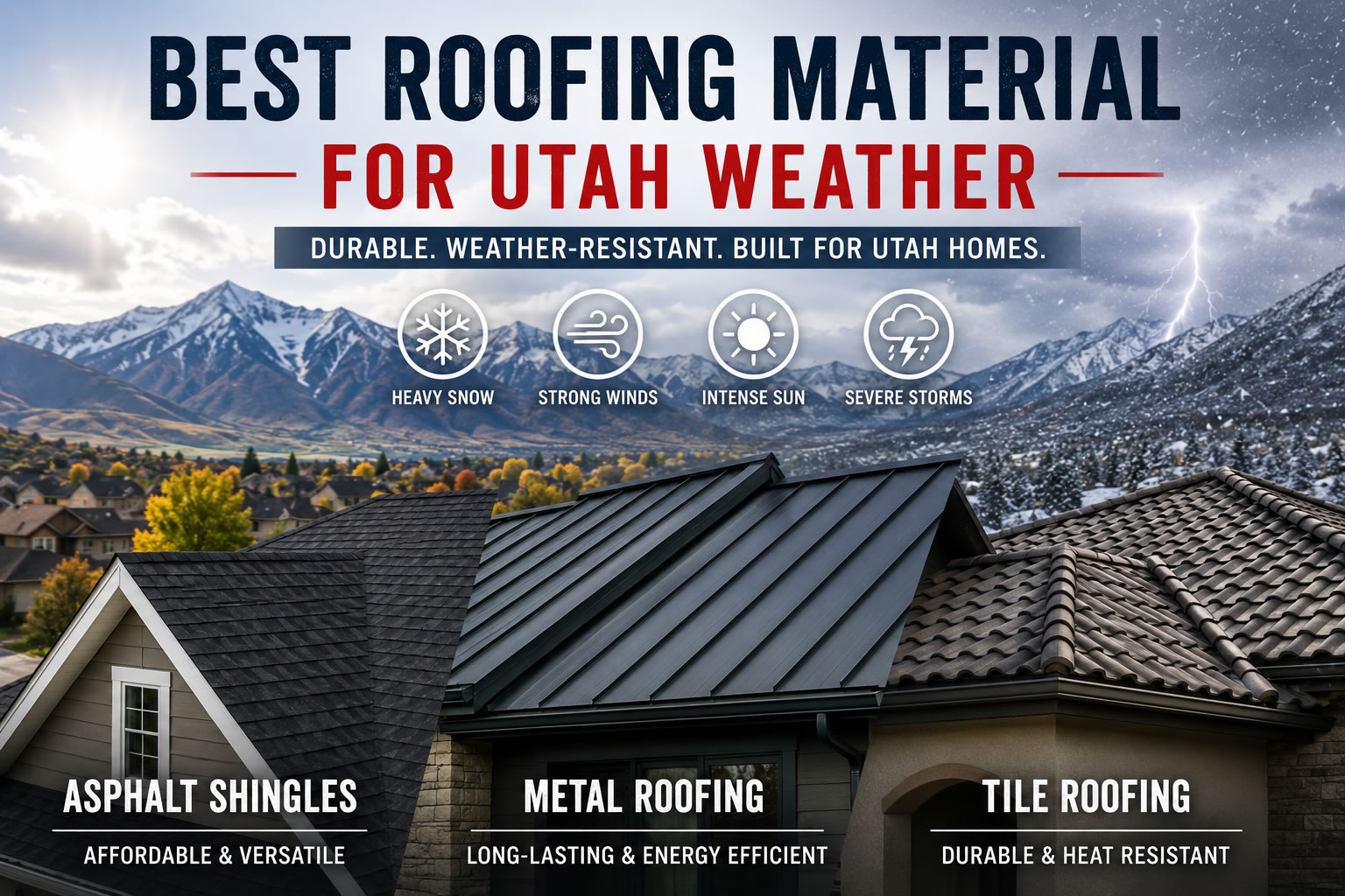 Comparison of asphalt shingles metal roofing and tile roofing for Utah weather conditions