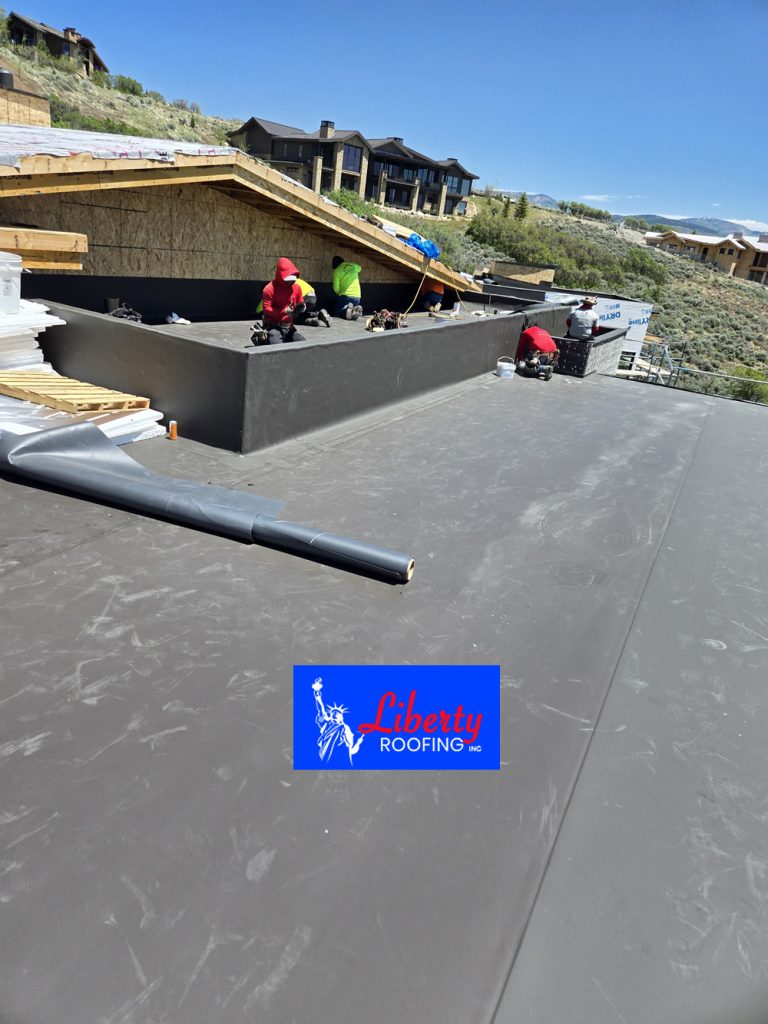 GAF bronze 60 mil TPO roof installed on luxury new construction home near Park City Utah