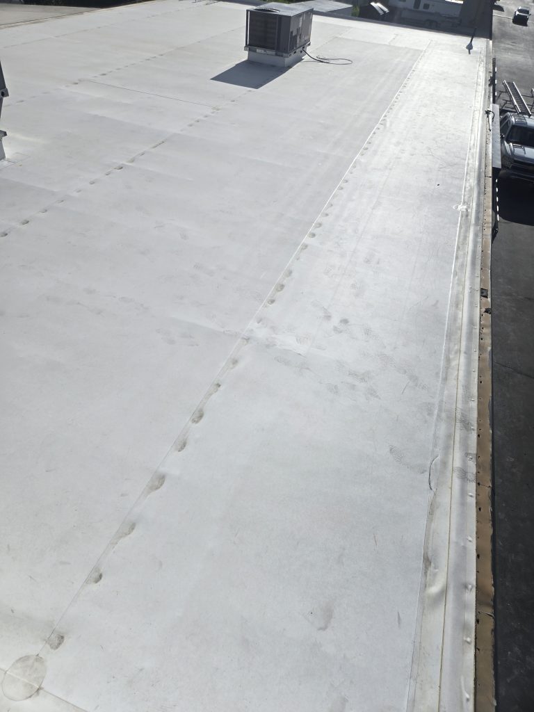 Fire Damaged Commercial TPO Roof Repair in Provo, Utah - [close up] - completed